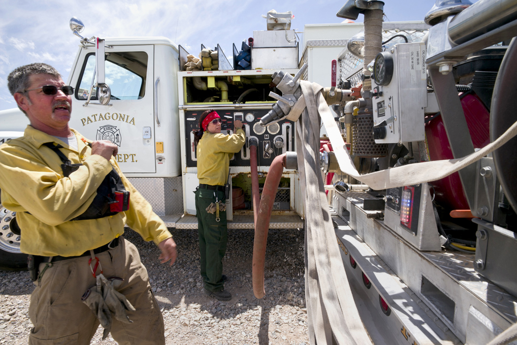 Laura Mattox, of the Patagonia Volunteer Fire and Rescue, and John Conger, of the Tubac Fire District, have fought several fires together. Mr. Conger said he runs into the same people each time he fights a fire.