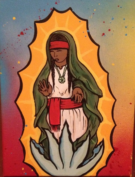 "Coatlique Tonanzin" es la obra del artista Tucsonense Jacob Robles. Materiales usados: pintura acrilica, spray y marcadores.